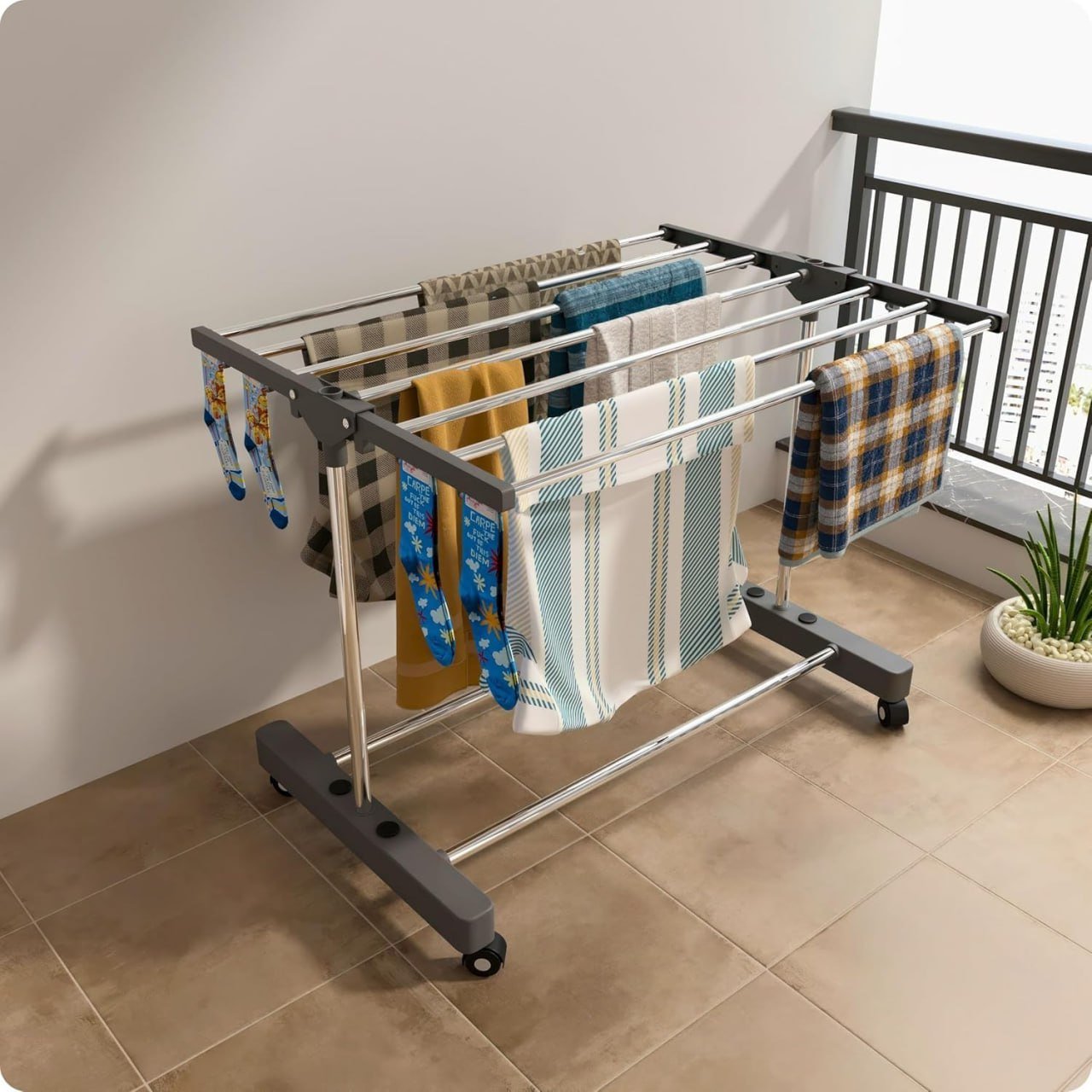 Stainless-Steel Clothes Drying Stand with Wheels