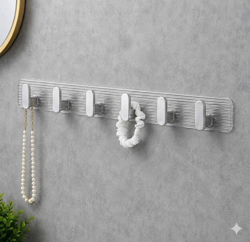 6 Acrylic Wall Hook Strip (Pack of 1) SILVER