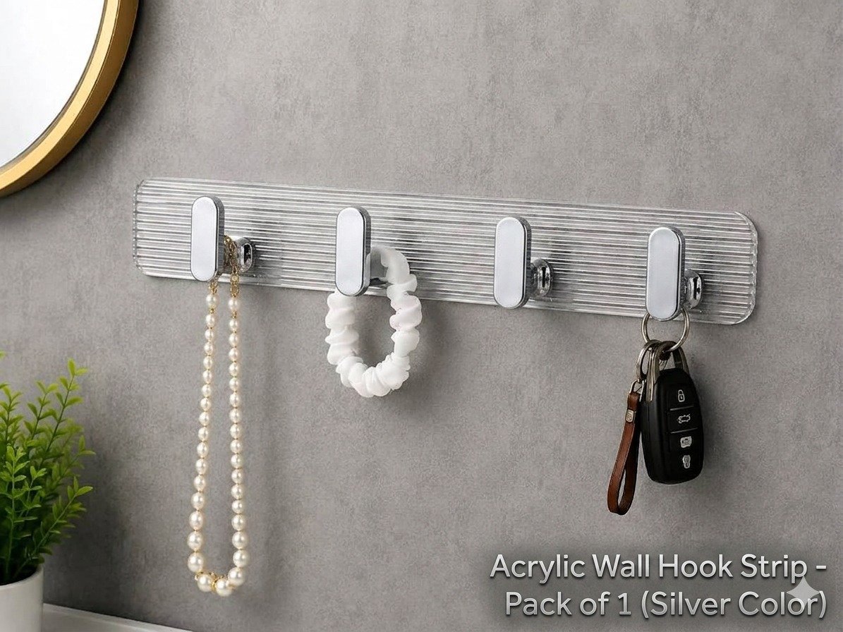4 Acrylic Wall Hook Strip (Pack of 2) SILVER