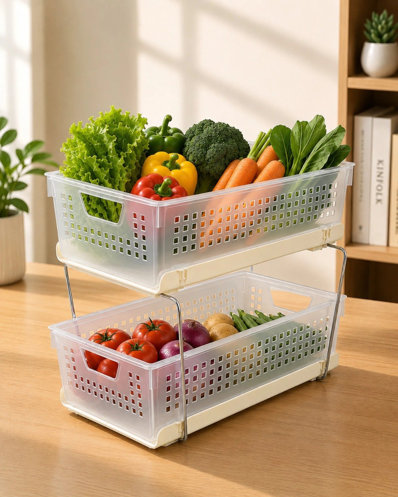 2-TIER STACKABLE STORAGE BASKET ORGANIZER