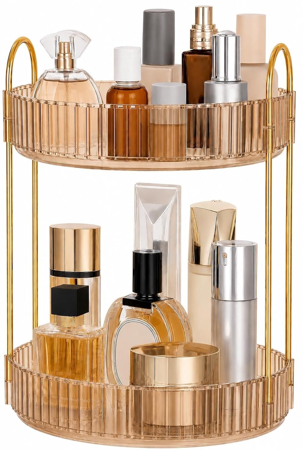 2 layer 360° Rotating Makeup Organizer Box (golden) Colour