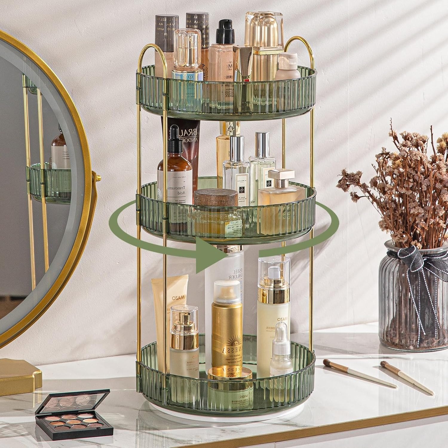 3 layer makeup organizer with drawers stand( green ) colour