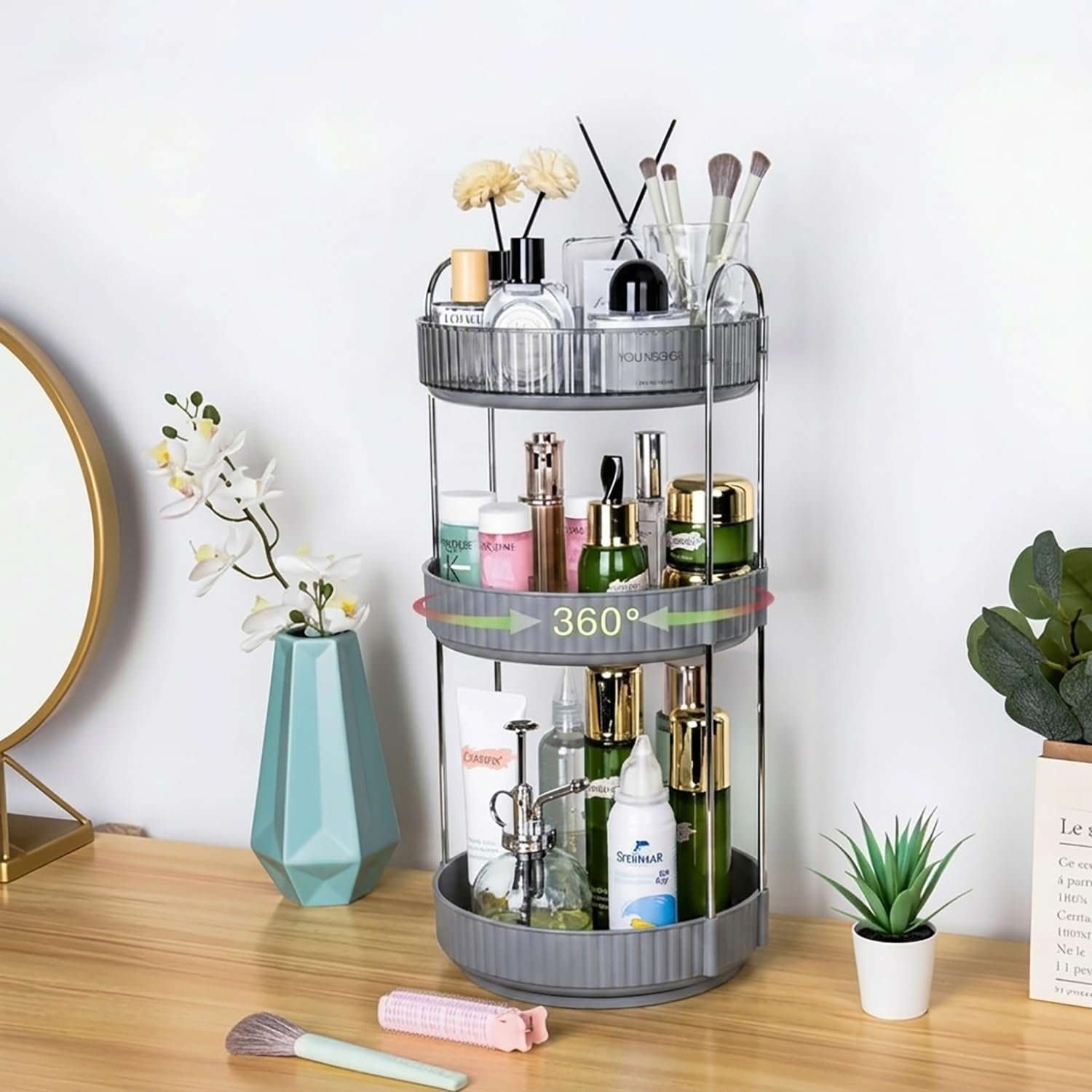 3 layer makeup organizer with drawers stand( GREY ) color