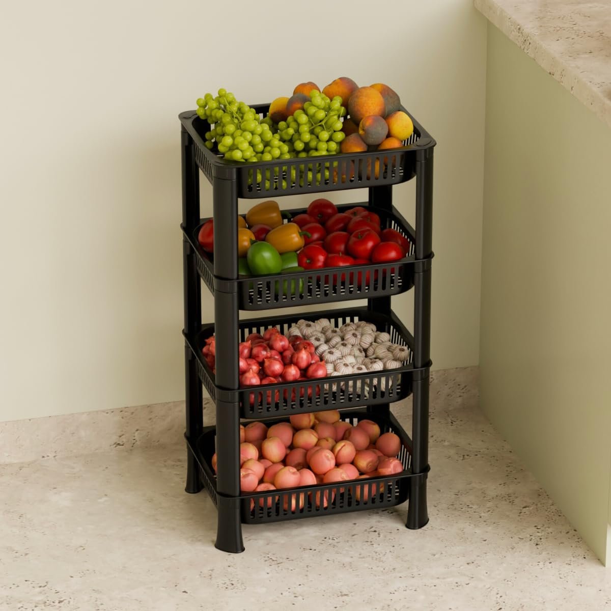4-Layer Kitchen Rack Stand BLACK COLOUR