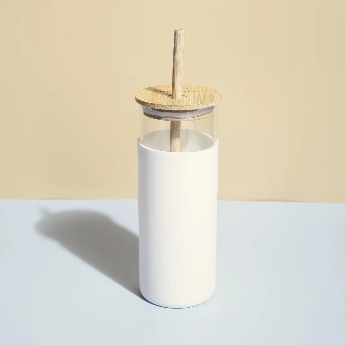 Stylish Glass Water Bottle with Straw Lid White  Colour