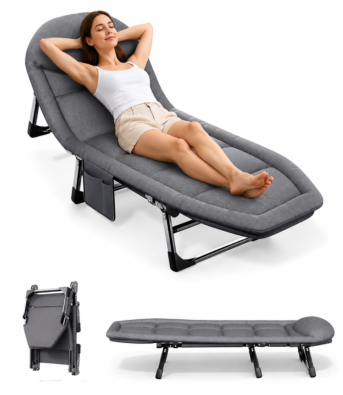 Foldable bed with 5-Level Adjustable Backrest