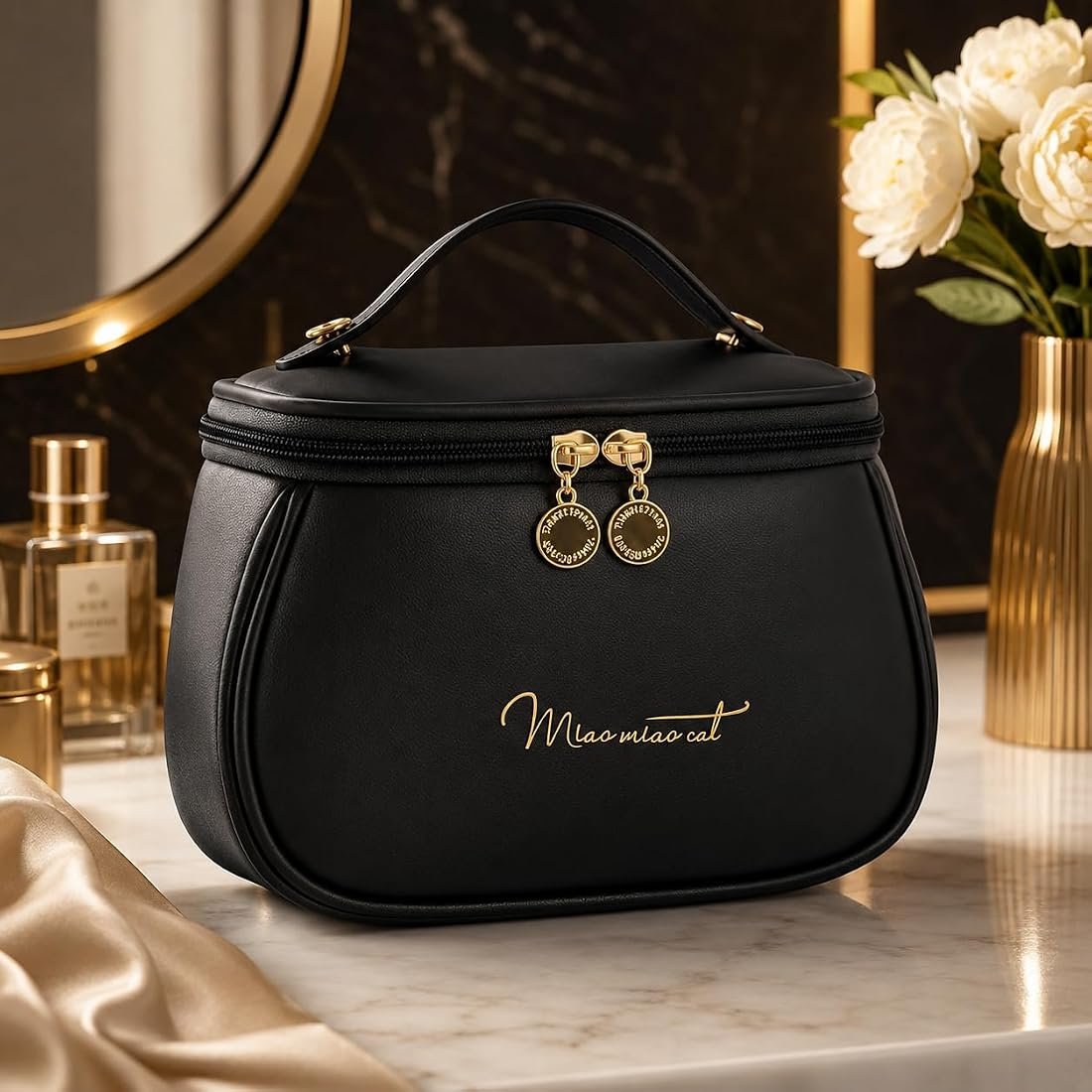 Leather Makeup Cosmetic Bag Black Colour