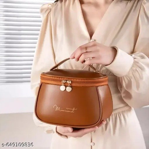 Leather Makeup Cosmetic Bag Brown Colour